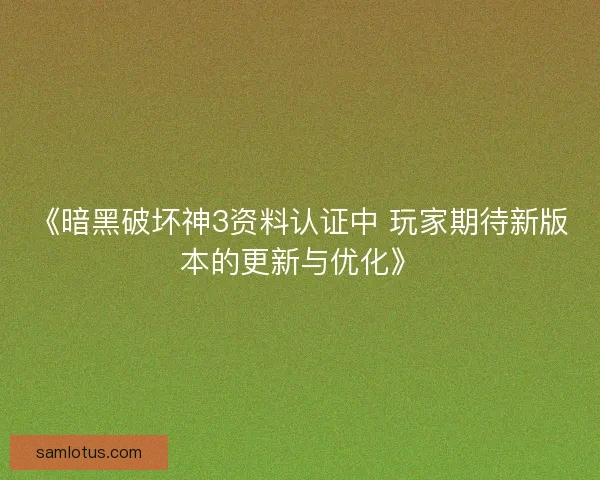 《暗黑破坏神3资料认证中 玩家期待新版本的更新与优化》