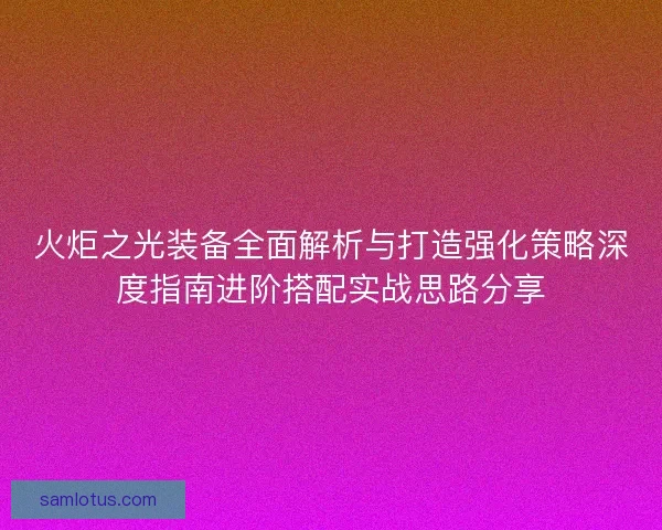 火炬之光装备全面解析与打造强化策略深度指南进阶搭配实战思路分享